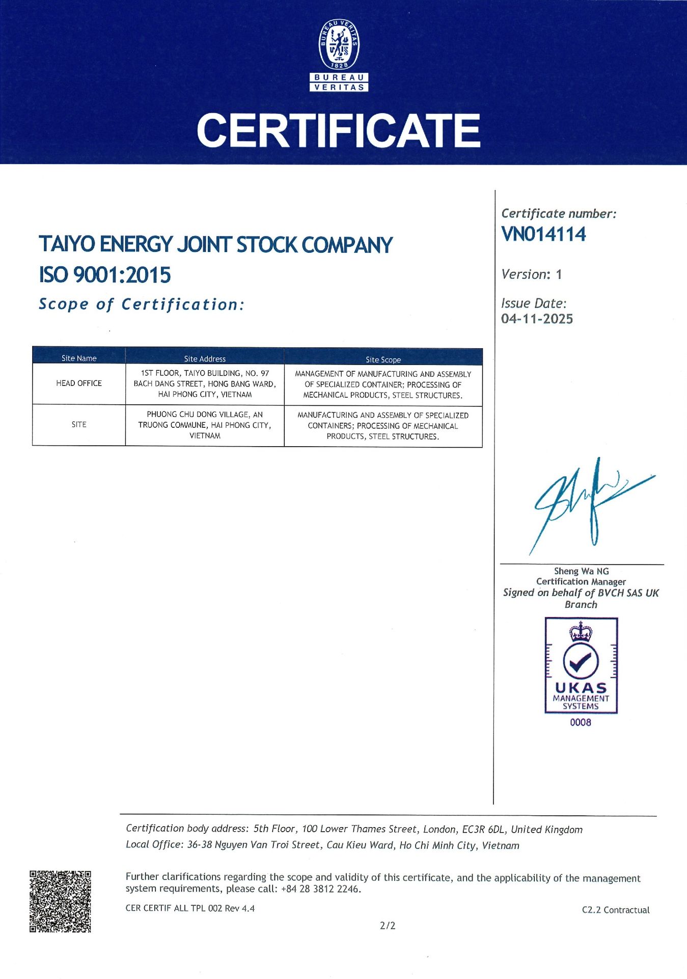 TaiyoEnergy-ISO 9001 2015