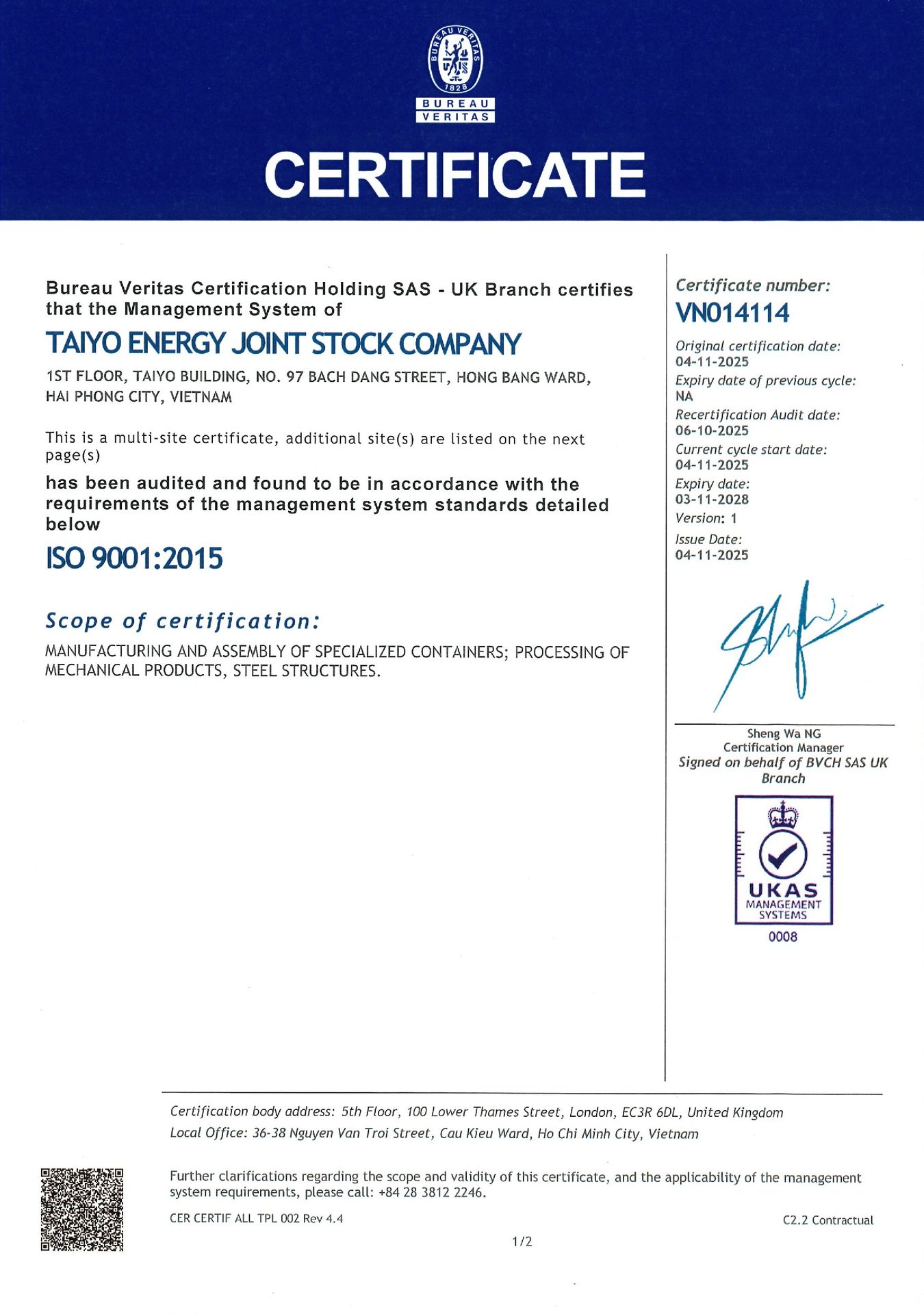TaiyoEnergy-ISO 9001 2015